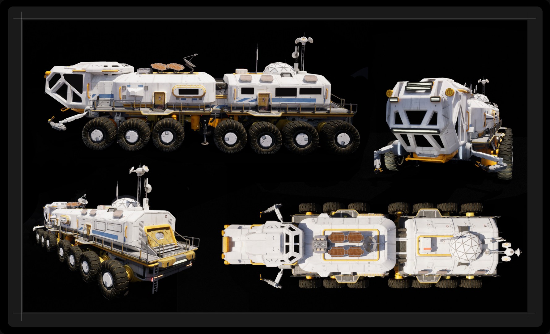 Vehicle design — space rover 3D orthographic multi-angle renders