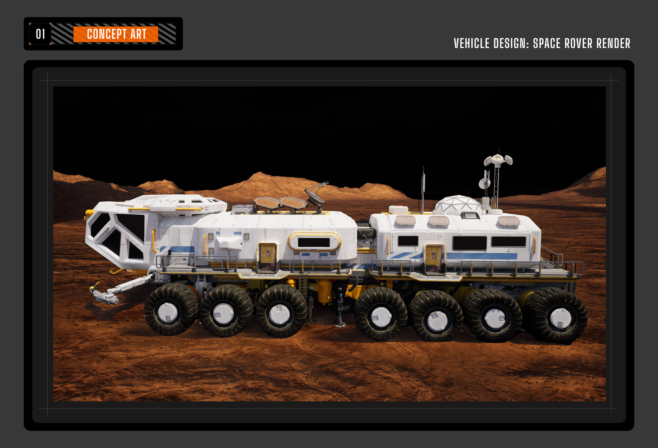 Vehicle design — space rover render on Martian terrain