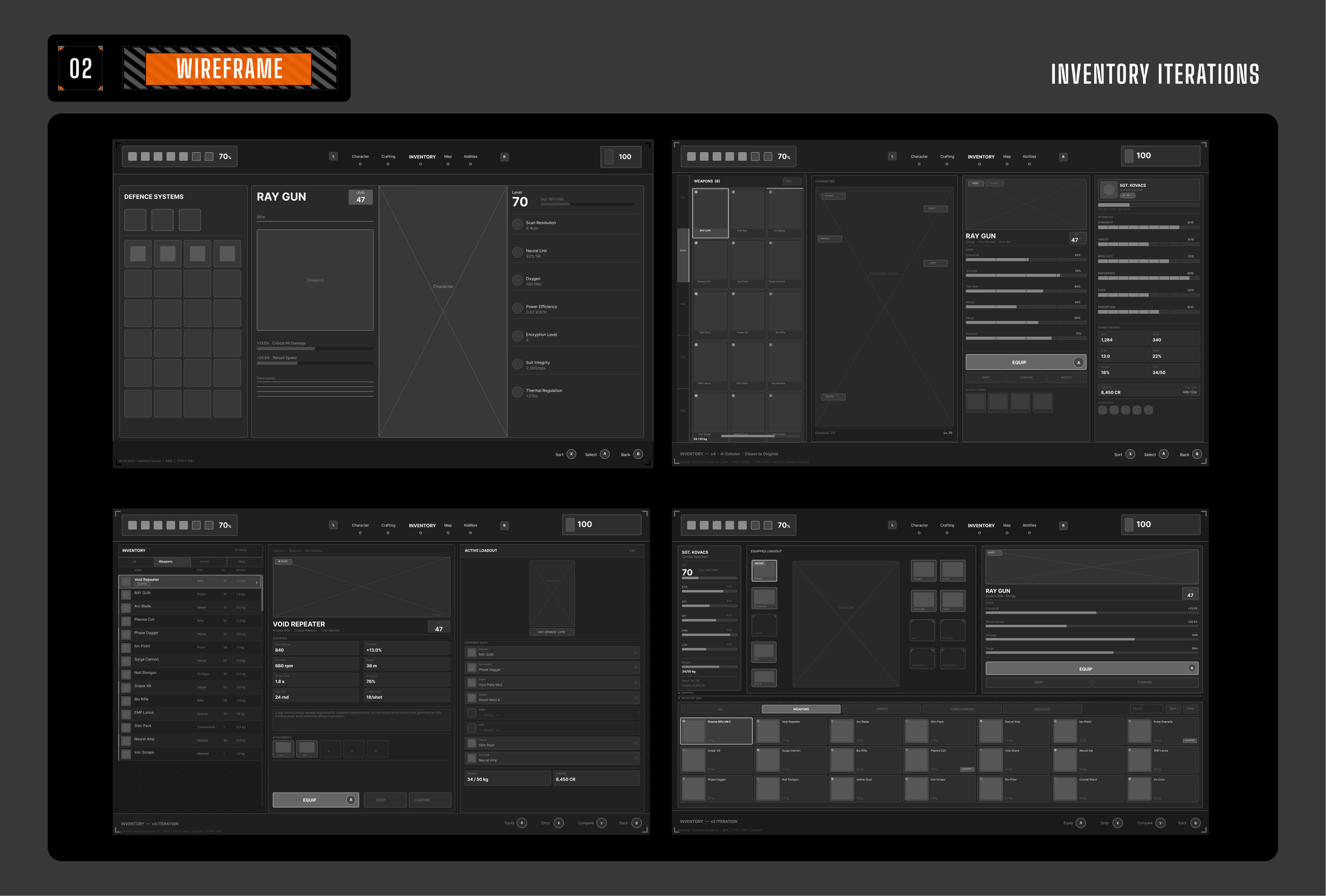 Wireframes — additional interface screens