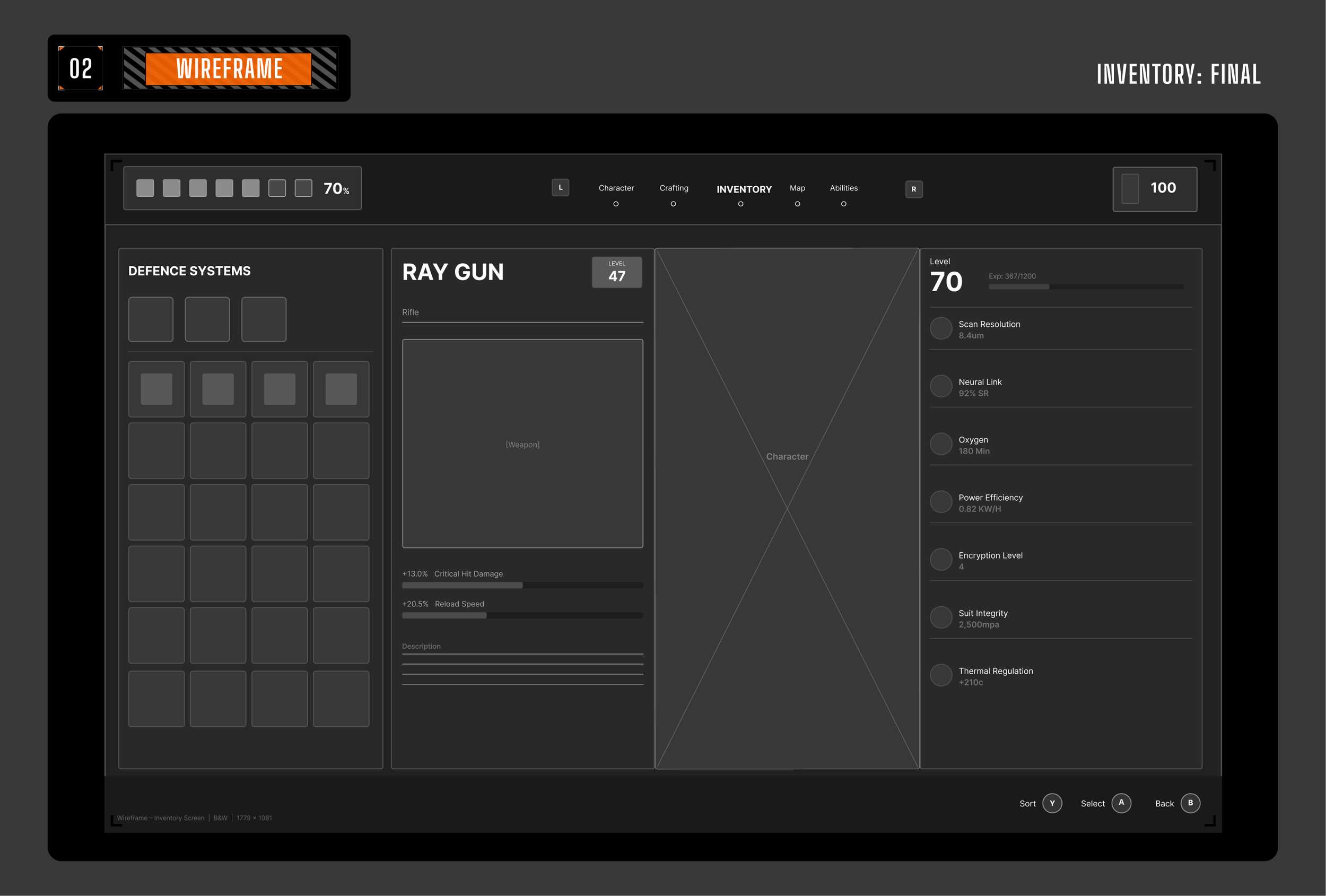 Wireframes — inventory system screens