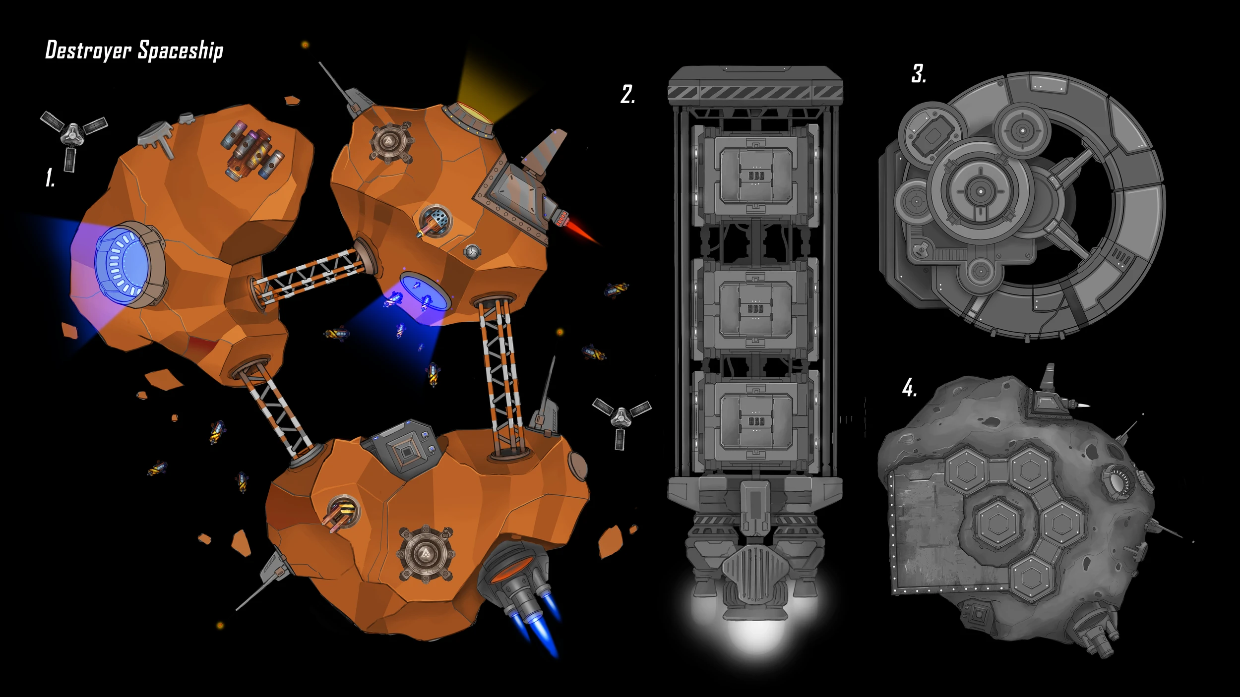 Concept Art — Destroyer spaceship exploration sheet