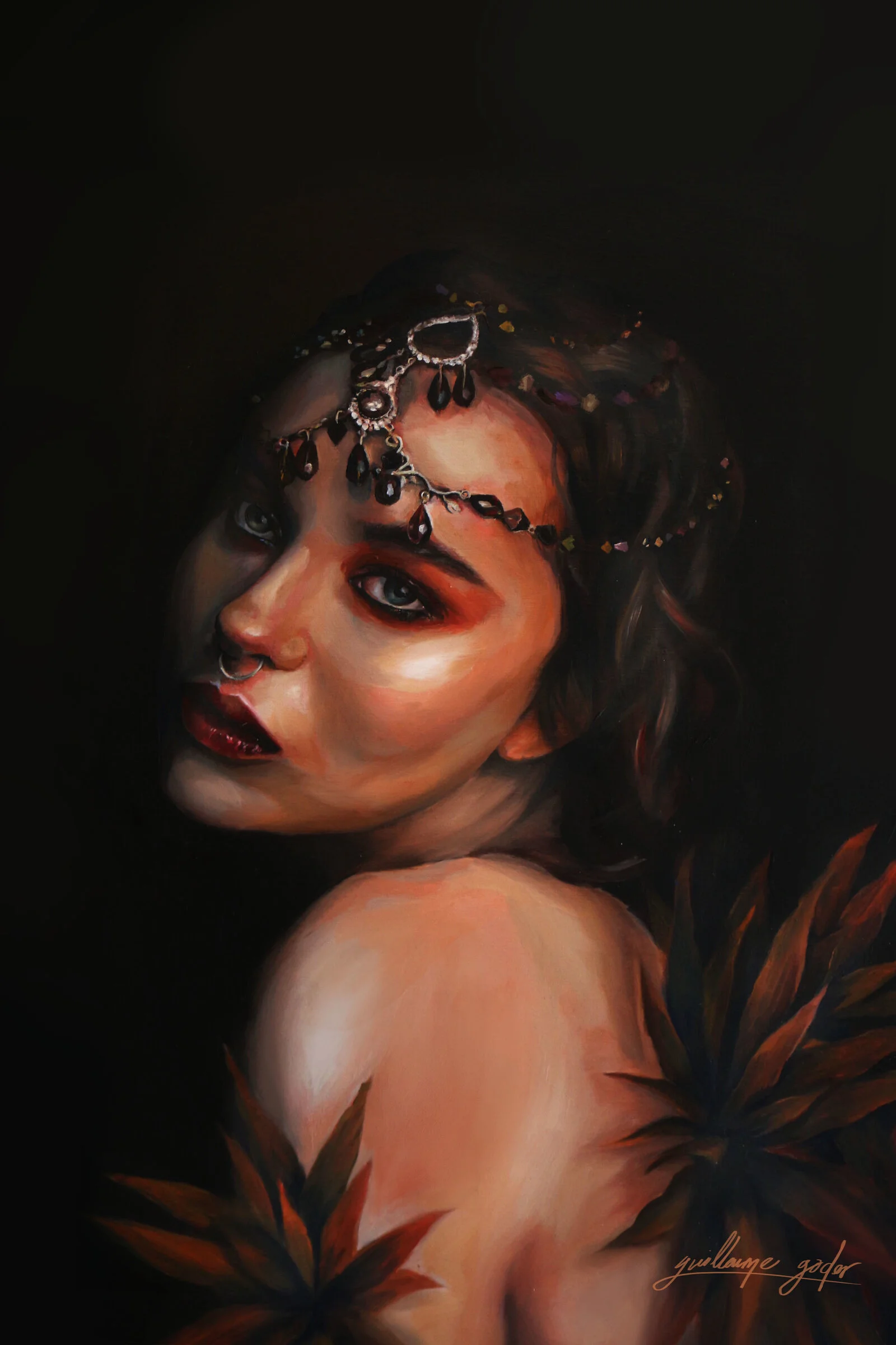 Model with Red Plant