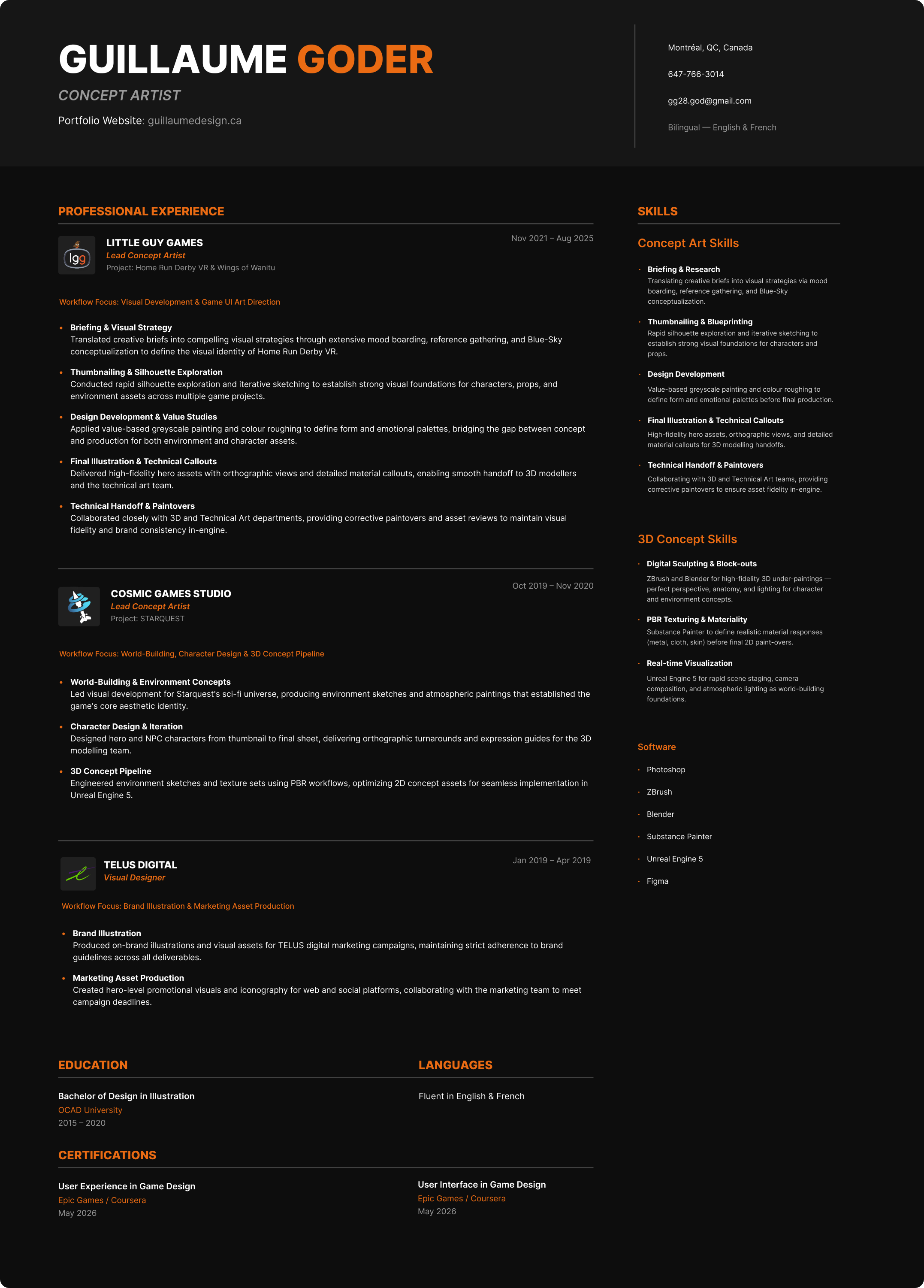 Concept Art Resume — English